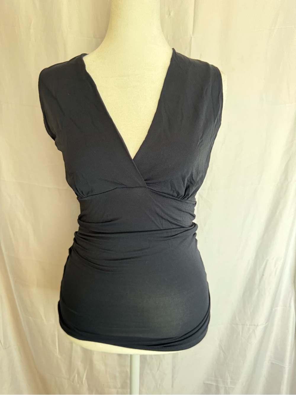 Max Mara Y2K Dark Navy Sleeveless Ruched V-Neck Top Size M